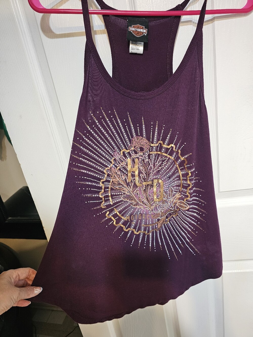 Harley-Davidson Plum Racerback Tank with Gold and Silver Embellished Graphic